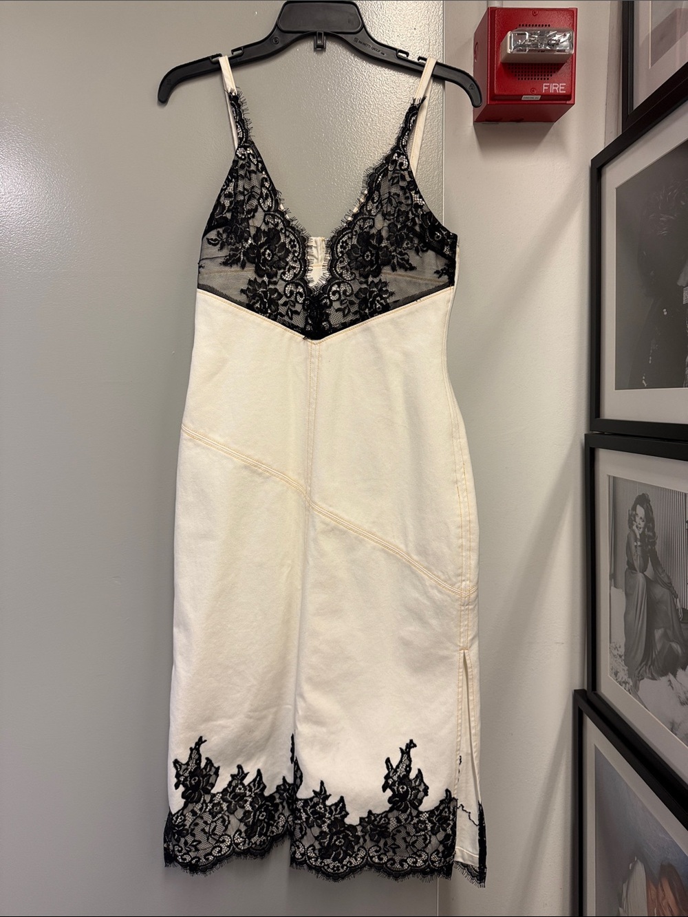 3.1 Lhillip Lim Lace-Trim denim Slip Dress in Ivory and Black
